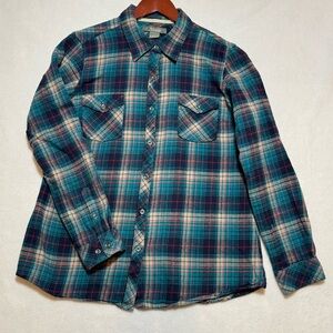 Natural Reflections Women’s Flannel Teal and Red Plaid Button-Down Shirt
